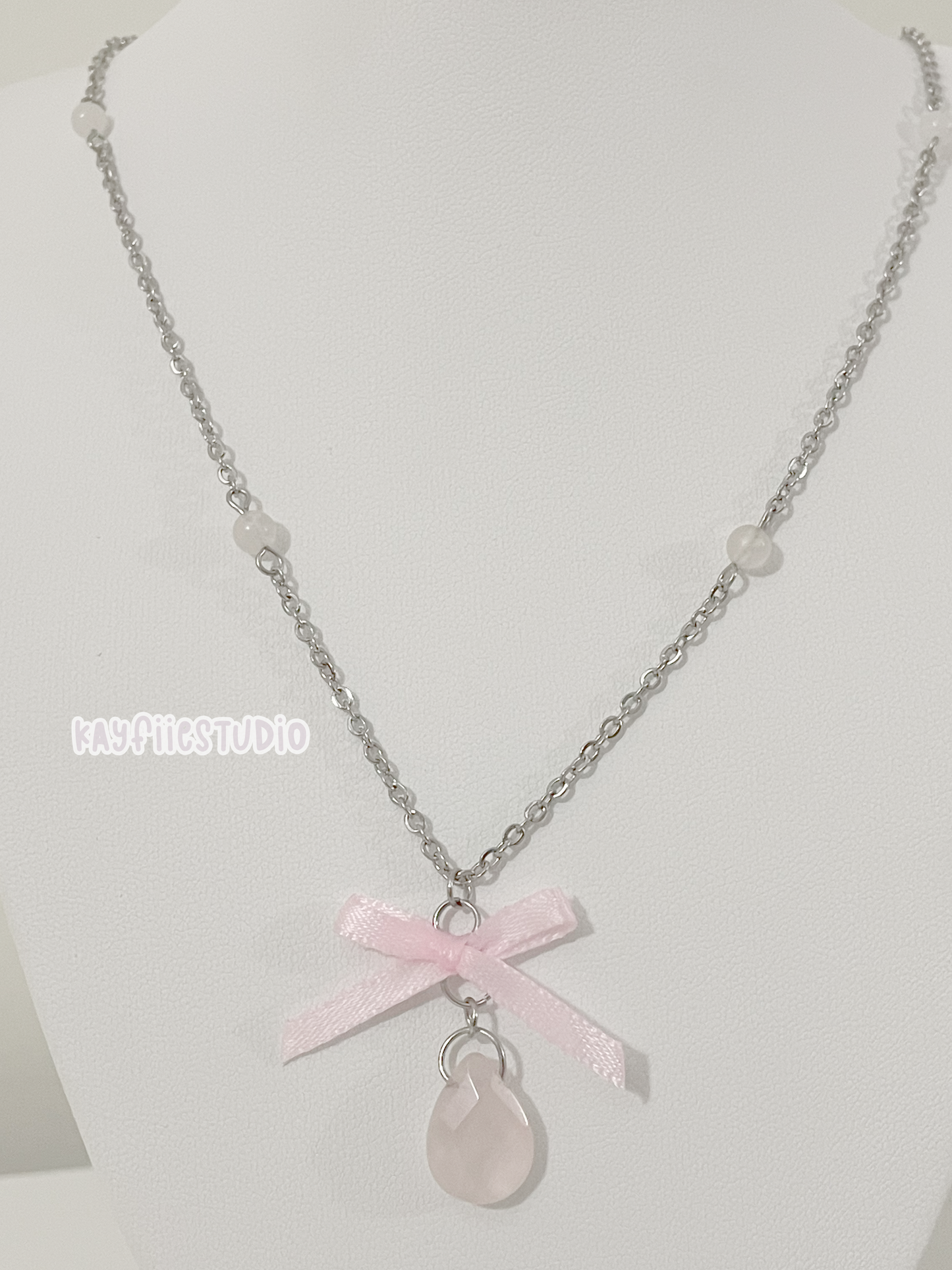 Rose Quartz Drop Beaded Chain Necklace