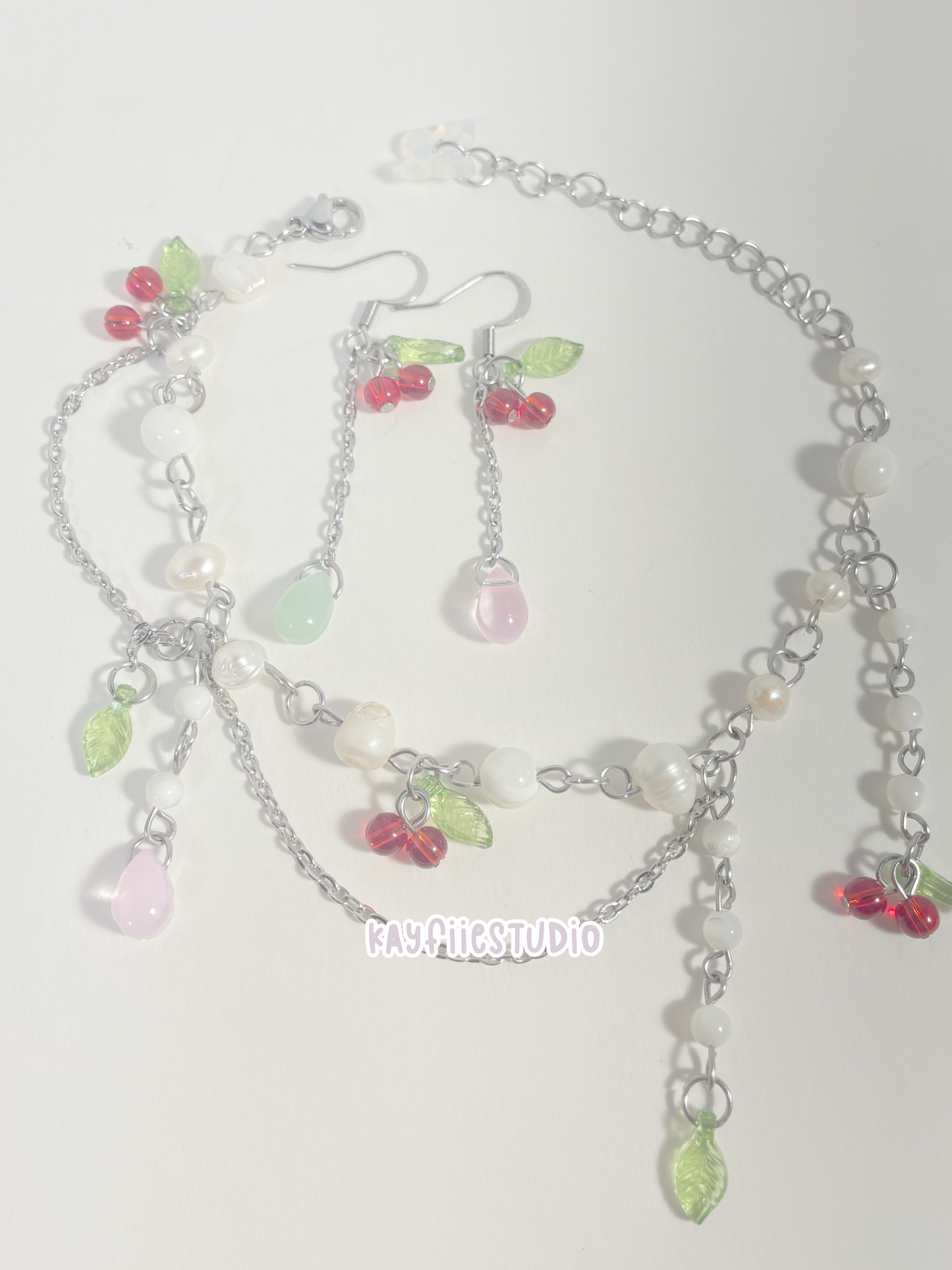 Cherry Bracelet + Earrings₊♡₊˚ 🍒・₊✧