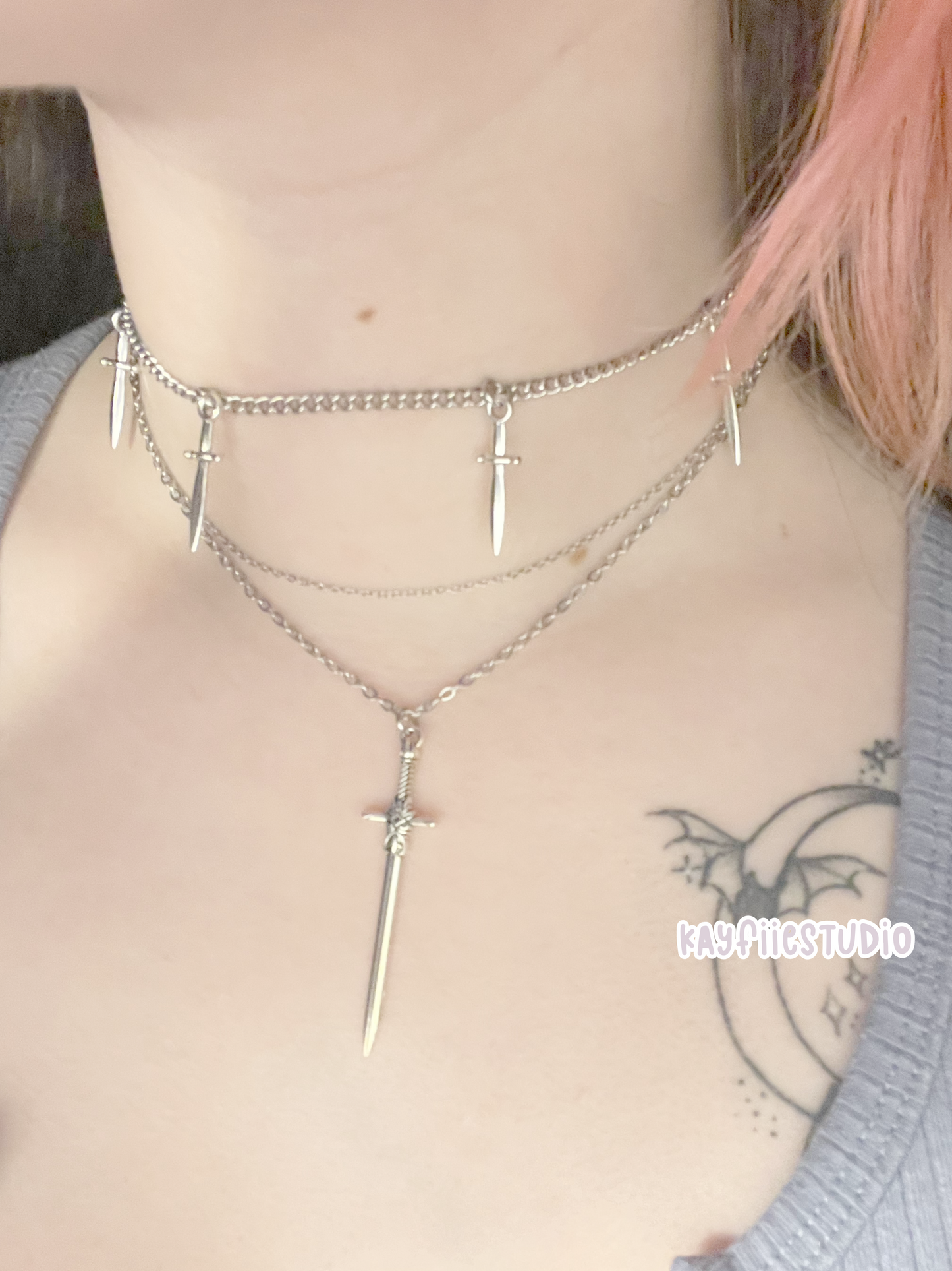 sword and dagger Layered Necklace🔱