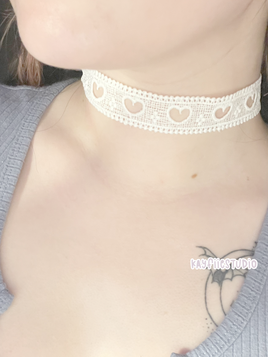 White Heart Lace Necklace