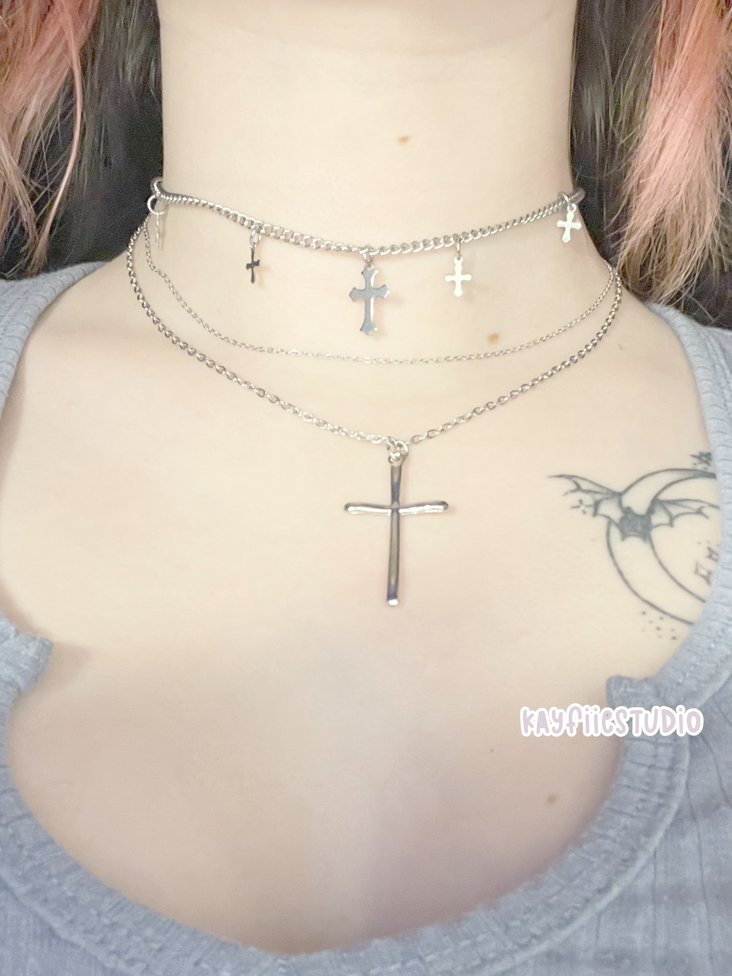 Cross Layered Necklace ♱ ⊹ ࣪ ˖