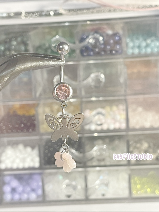 Fly away Butterfly𓂃 ࣪˖ ִֶָ𐀔 ܀˚˙⊹⁺|Pink Navel Jewelry