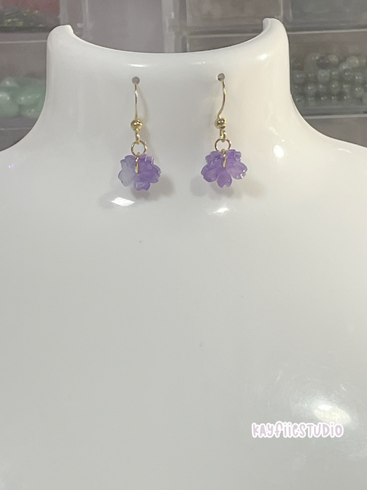 Golden Purple Sakura  Earrings ⋆🌸₊˚⊹♡❀