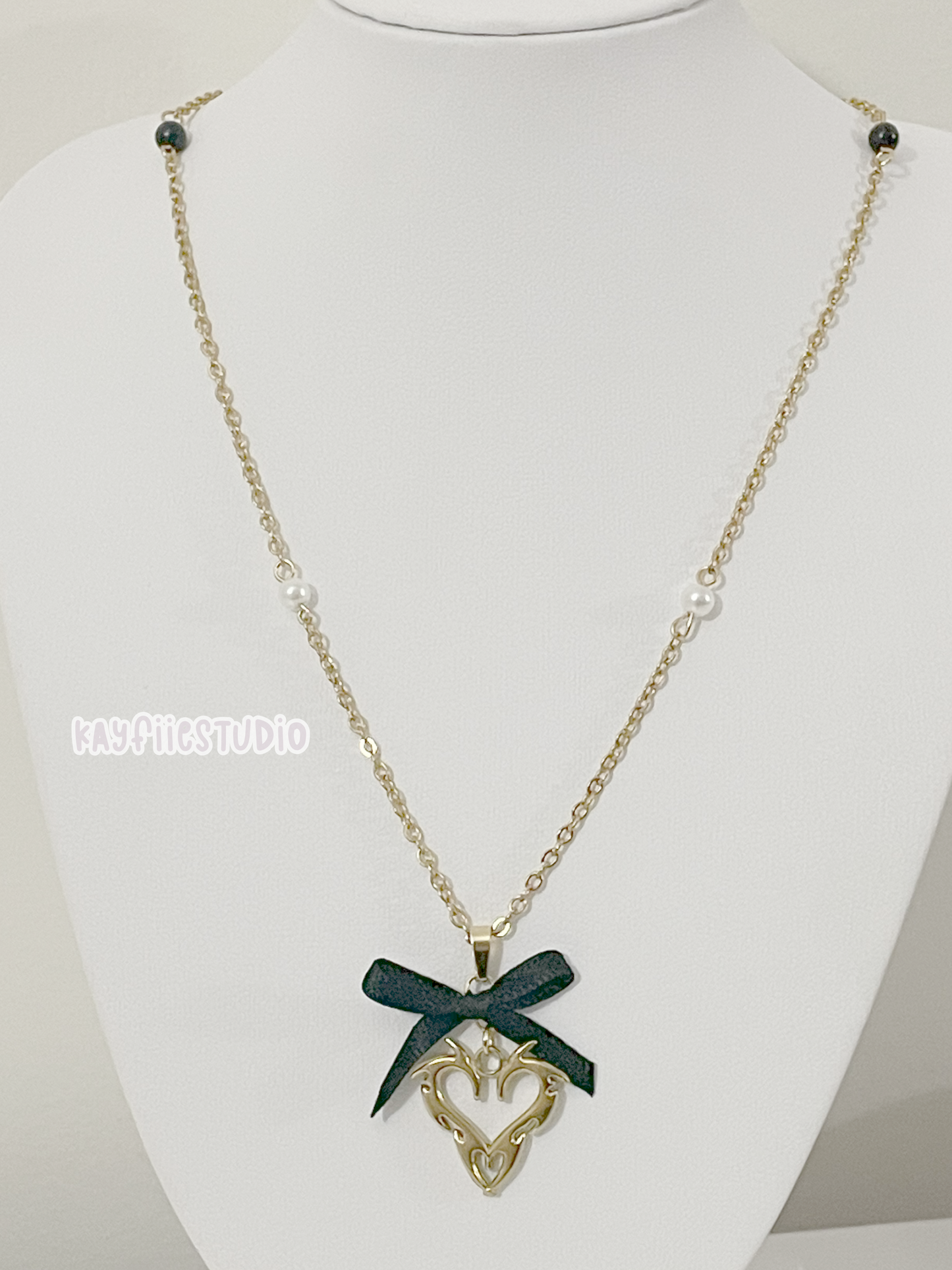 Coquette Heart Beaded Chain Necklace
