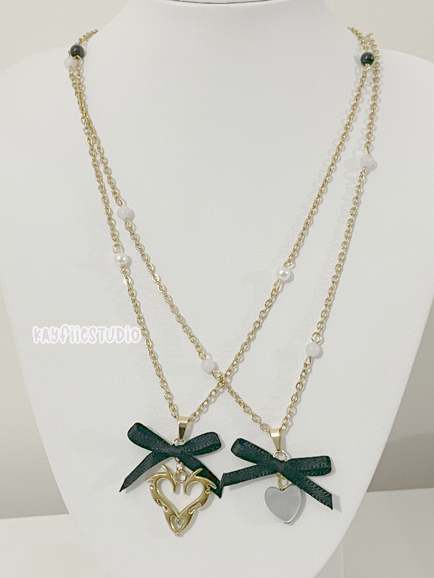 Coquette Heart Beaded Chain Necklace