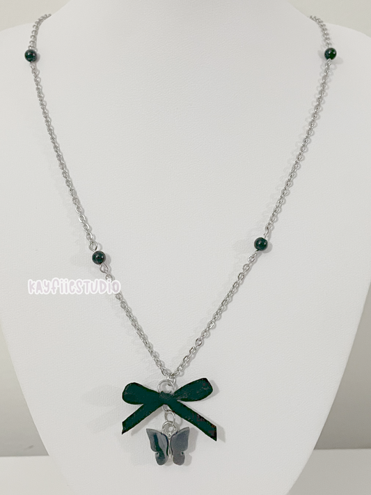 Black Butterfly  Bead + Chain Necklace