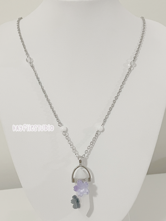 Cherry Blossom White Quartz Bead + Chain Necklace