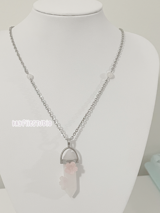 Cherry Blossom Rose Quartz Bead + Chain Necklace